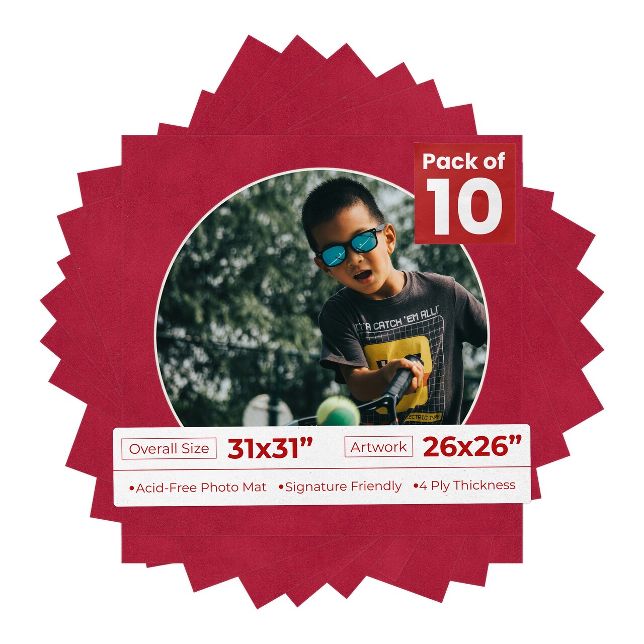 Red Suede Mat Board for 31x31 Frames - Circle Opening for 26x26 Photos